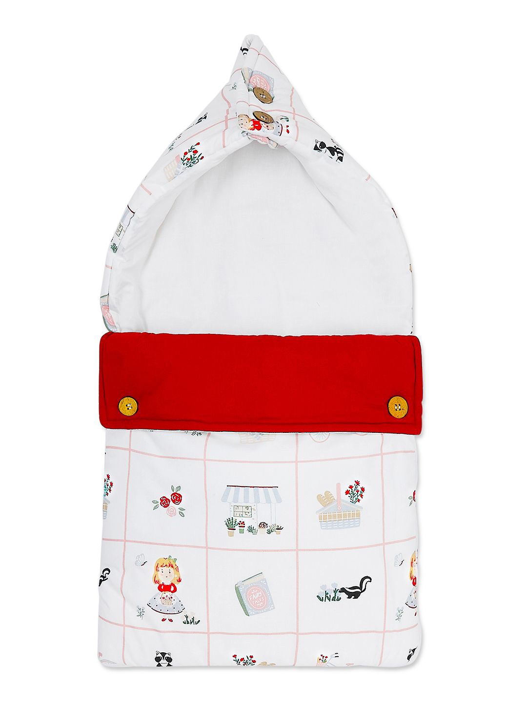 

haus & kinder Infants White & Red Printed Cotton Baby Sleeping Bag