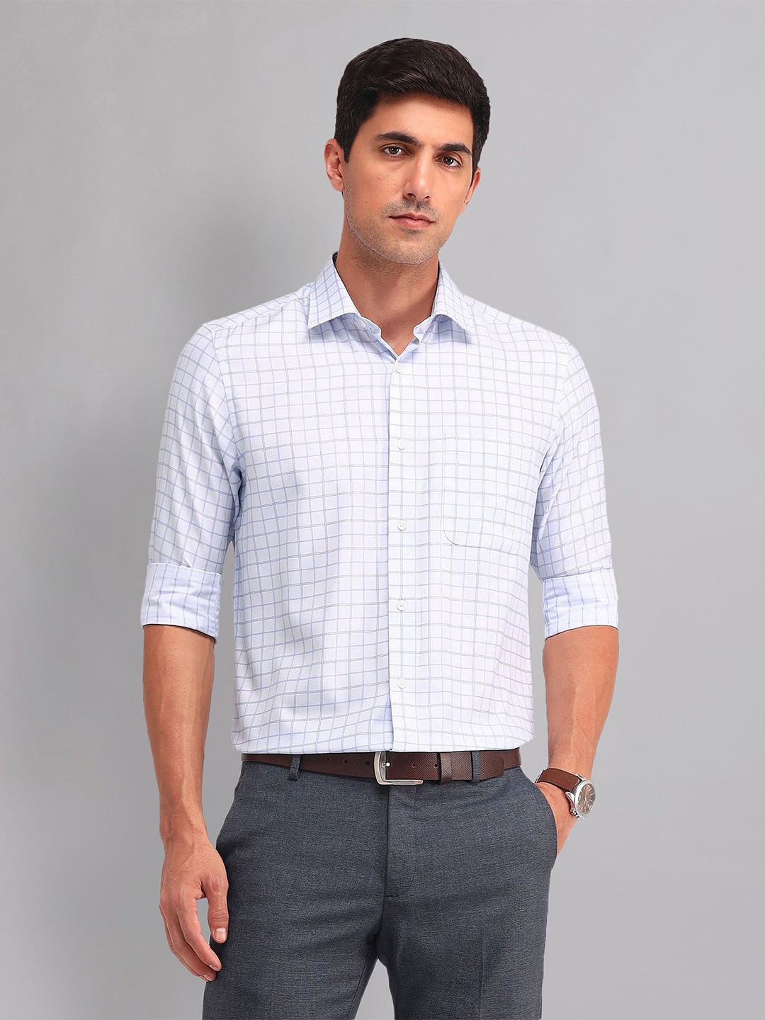 

AD By Arvind Men Grid Tattersall Checks Opaque Checked Casual Shirt, Blue