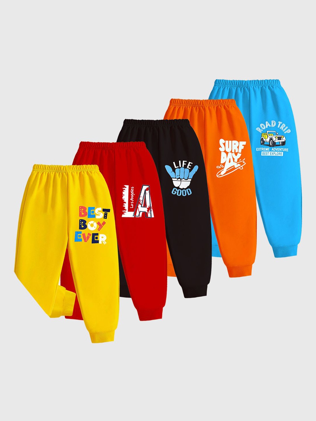 

KUCHIPOO Boys Pack Of 5 Regular Fit Printed Joggers, Red