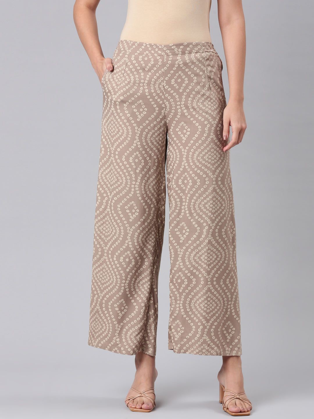 

Go Colors Women Polka Dot Printed Palazzos, Beige