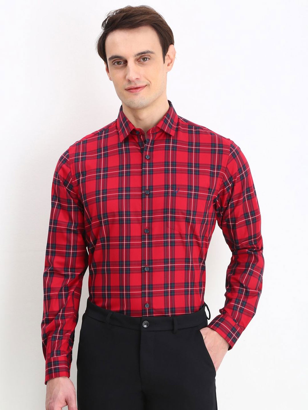 

Allen Solly Men Slim Fit Opaque Checked Formal Shirt, Red