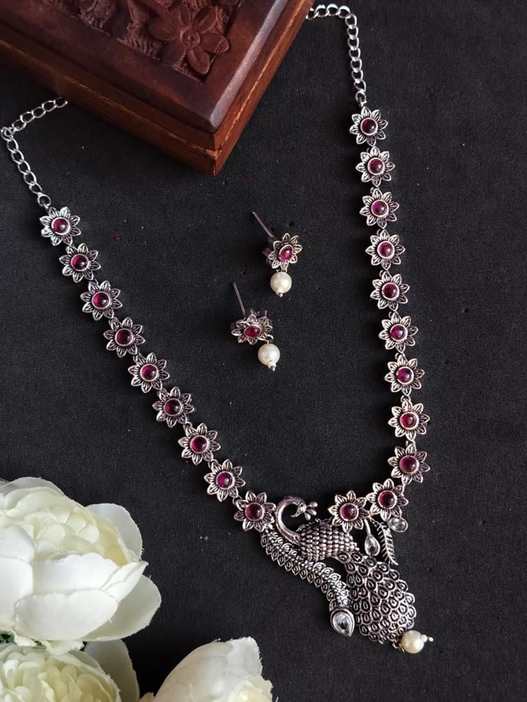 

Efulgenz Rhodium-Plated CZ Stones & Beaded Jewellery Set, Silver