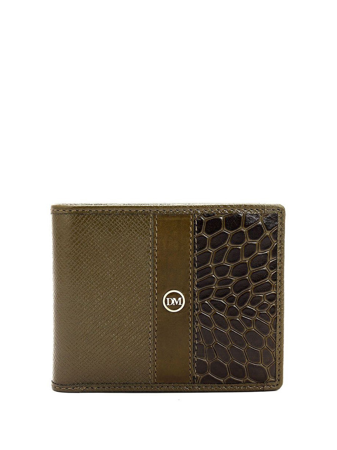 

Da Milano Men Geometric Textured Leather Two Fold Wallet, Green