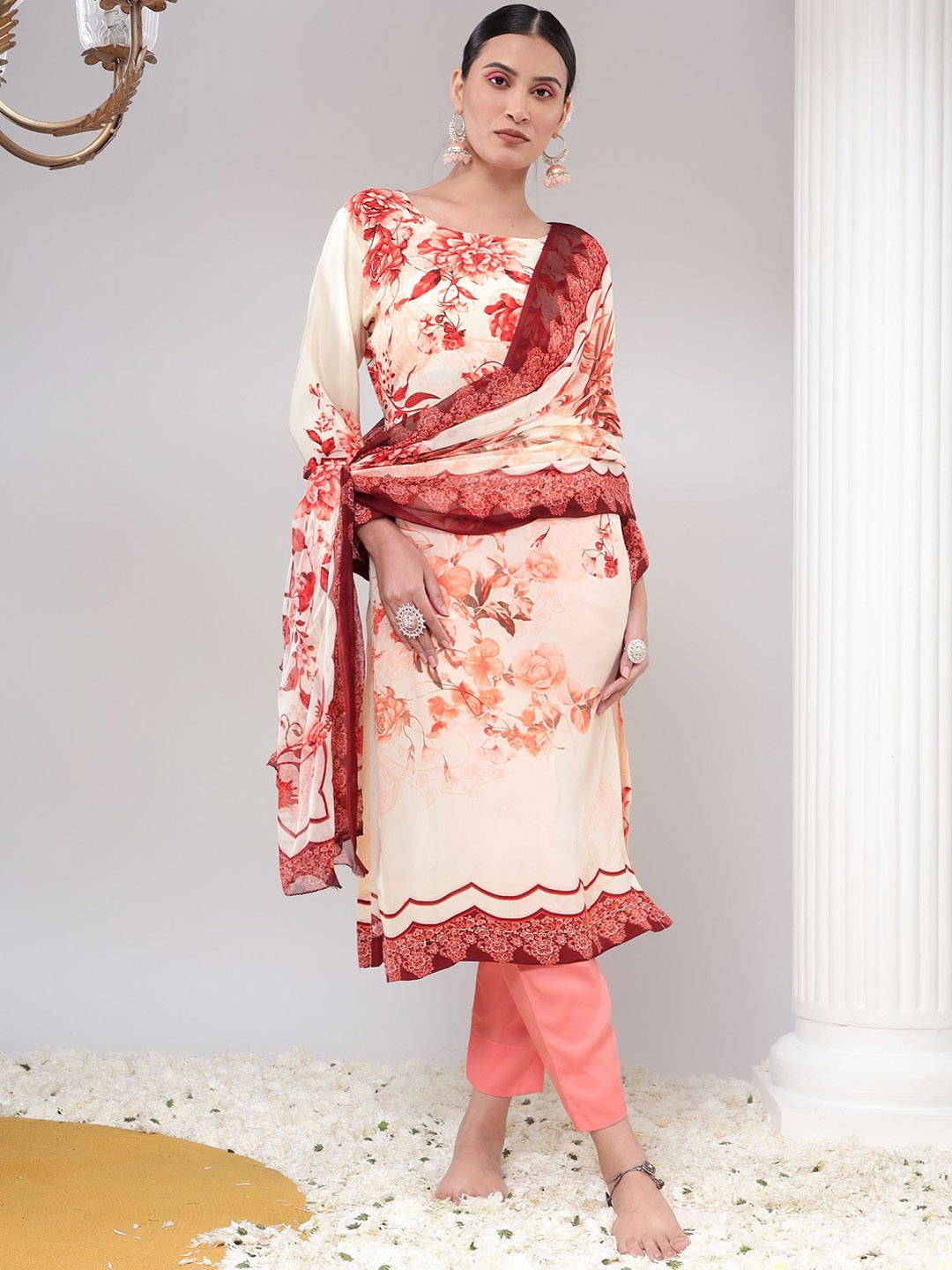 

REETI OF PRINTS Unstitched Dress Material, Off white