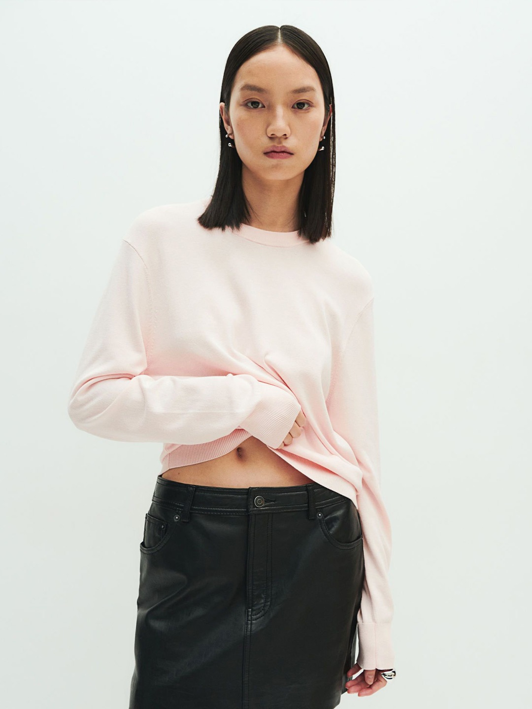 

H&M Short Fine-Knit Jumper, Pink