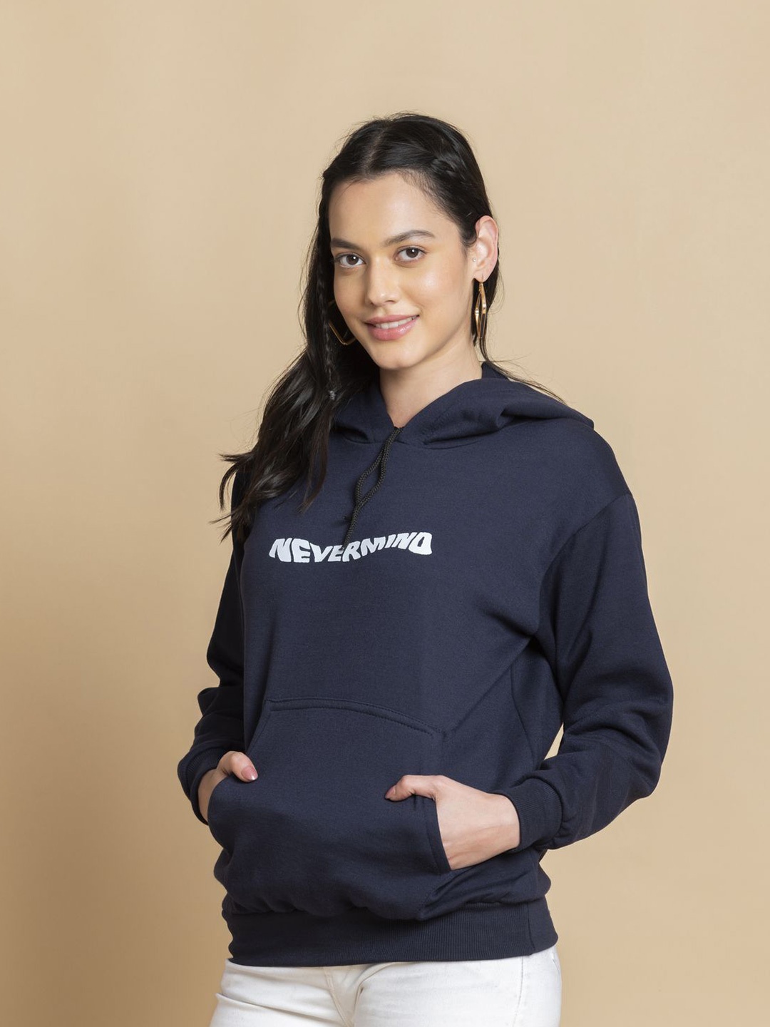 

OCTICS Women Typography Printed Hooded Sweatshirt, Blue