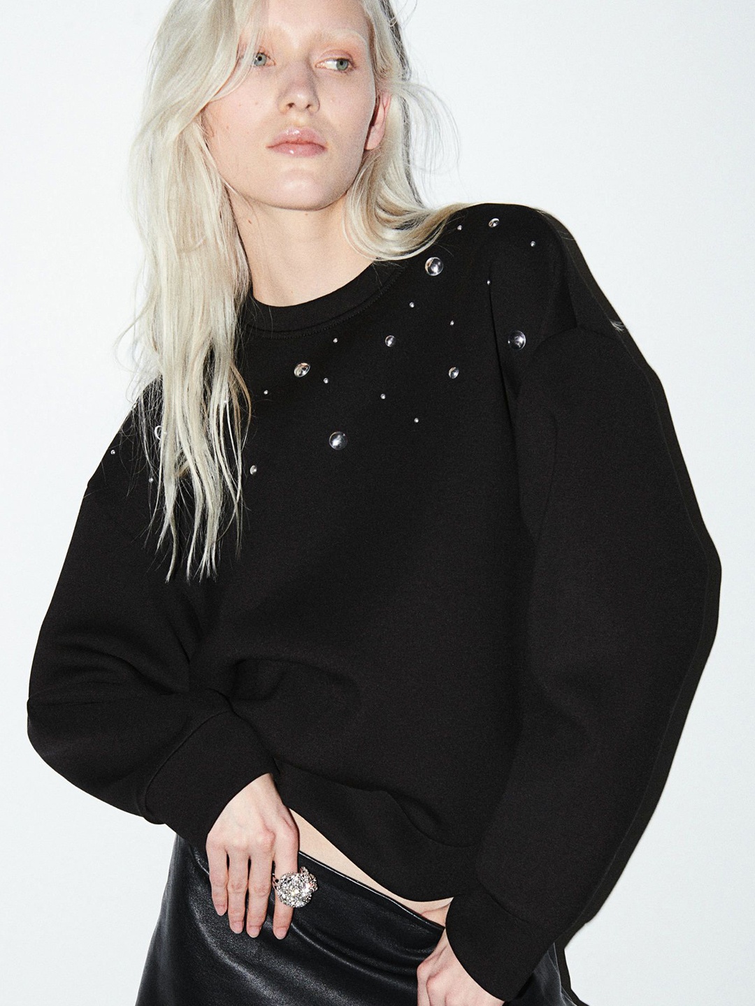 

H&M Studded Scuba Sweatshirt, Black