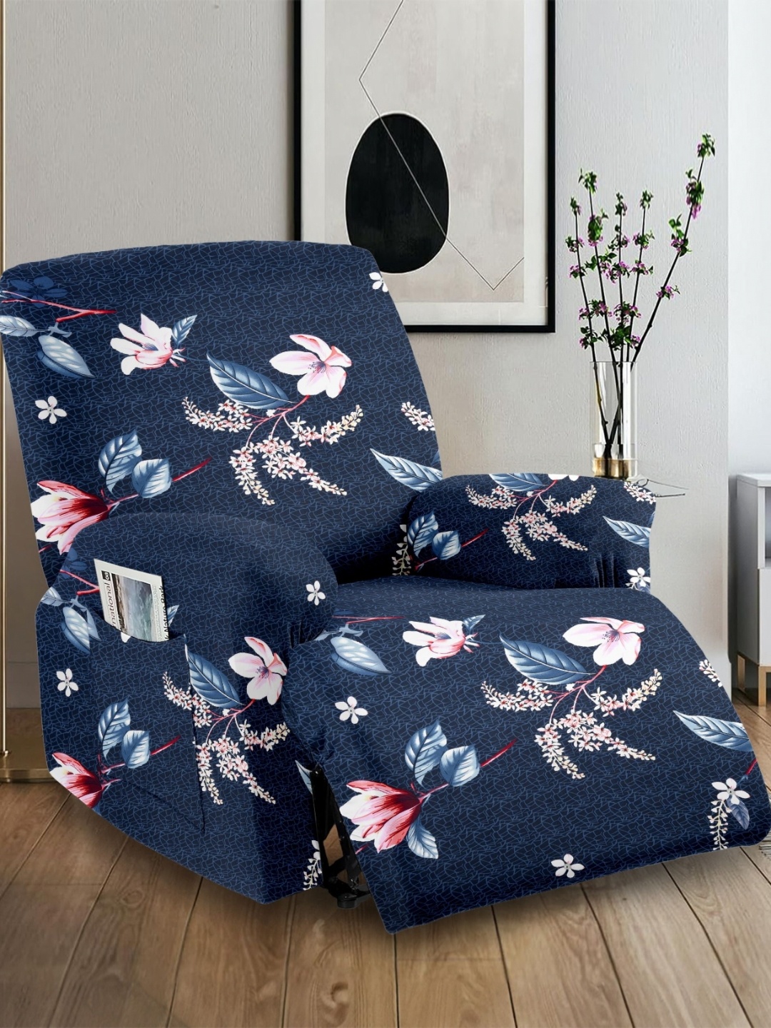 

Cortina Stretch Printed 1 Recliner Couch Covers Fitted Non Slip Reclining Slipcovers- Blue