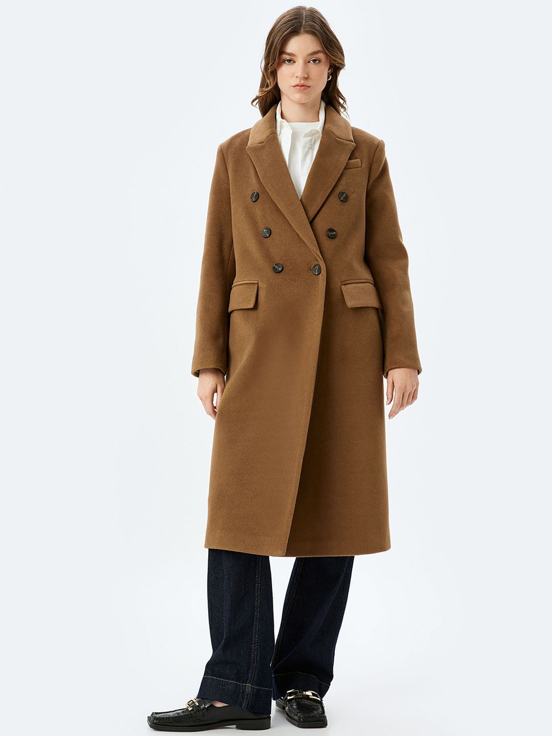 

Koton Women Single-Breasted Overcoat, Camel brown