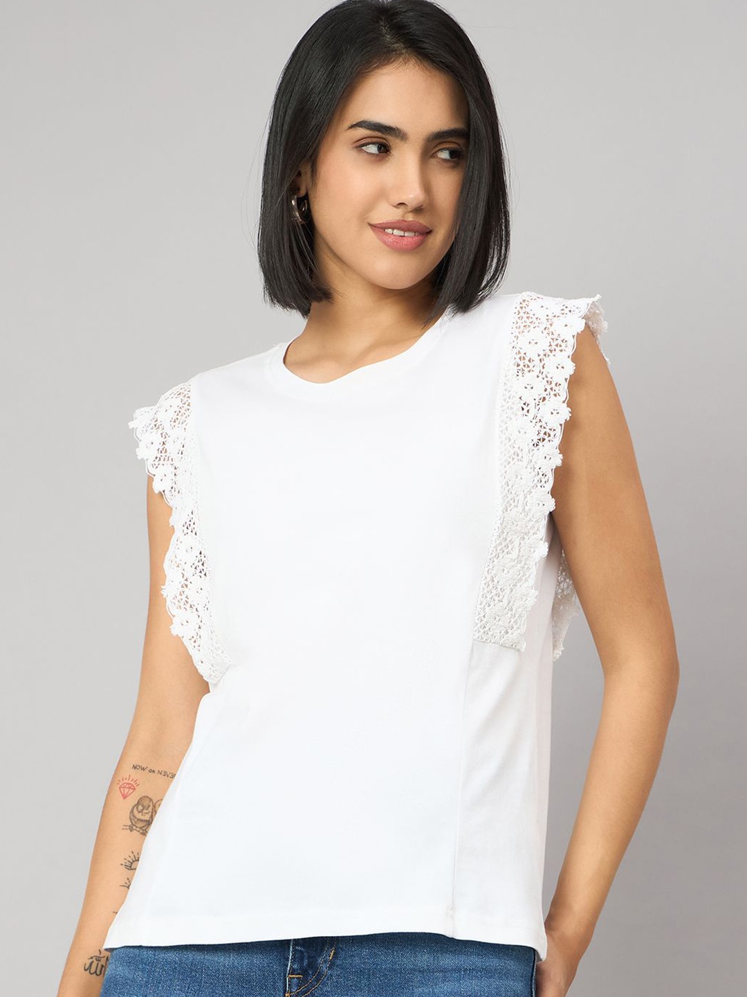 

Orchid Blues Flutter Sleeve Cotton Top, White