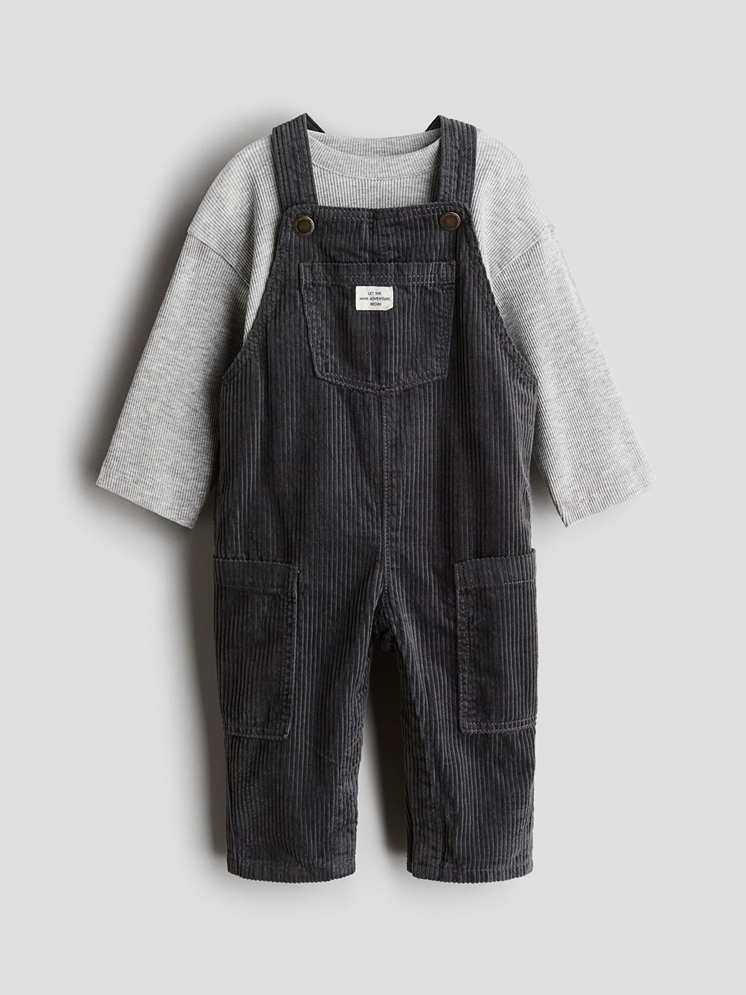 

H&M Boys 2-Piece Top & Dungarees Set, Grey