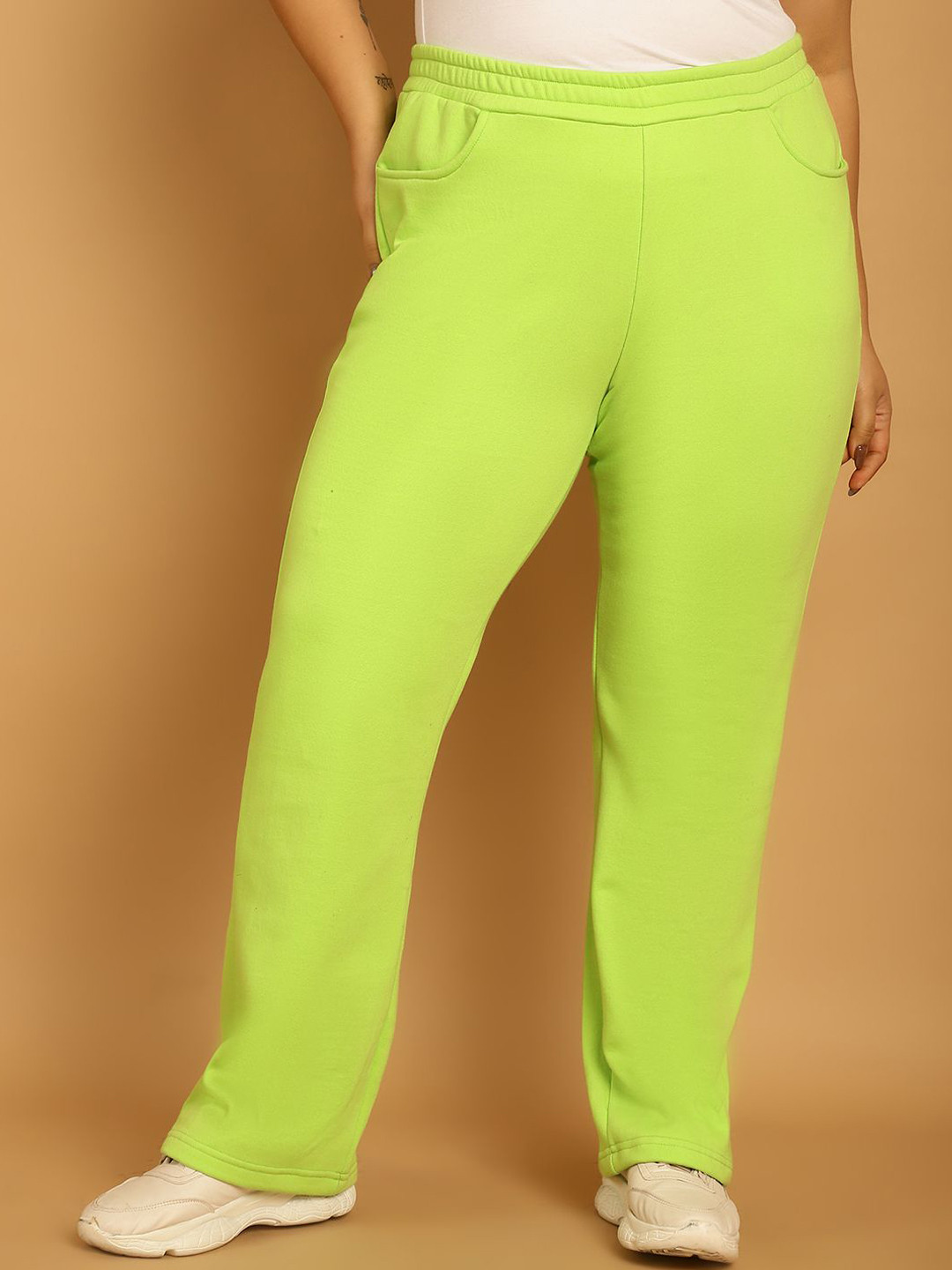 

theRebelinme Women Relaxed Straight Fit High-Rise Easy Wash Trousers, Green