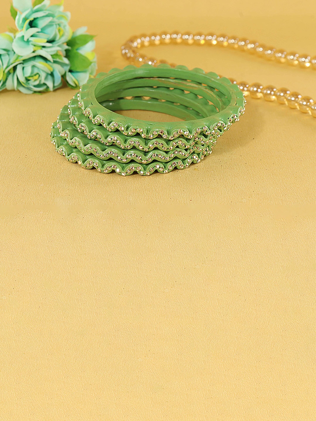 

ZULKA Set Of 4 Zircon Stone-Studded Bangles, Lime green