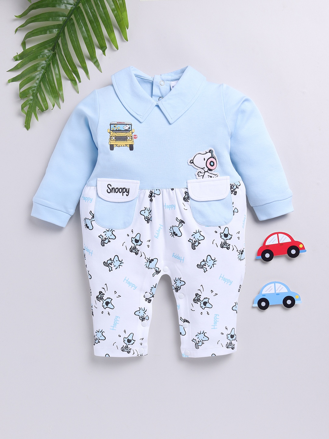 

Moms Love Infant Boys Snoopy Print Pure Cotton Party Romper, Blue