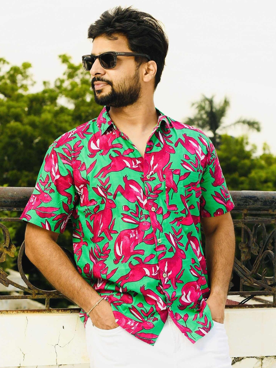 

MASU LIVING Men Floral Opaque Printed Party Shirt, Green