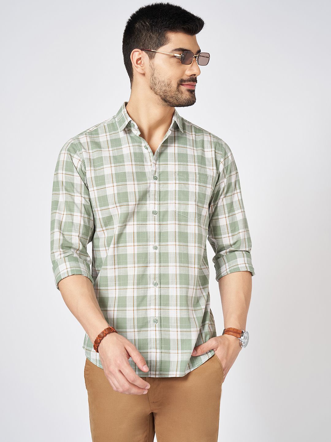 

BYFORD by Pantaloons Men Slim Fit Tartan Checks Opaque Casual Shirt, Green