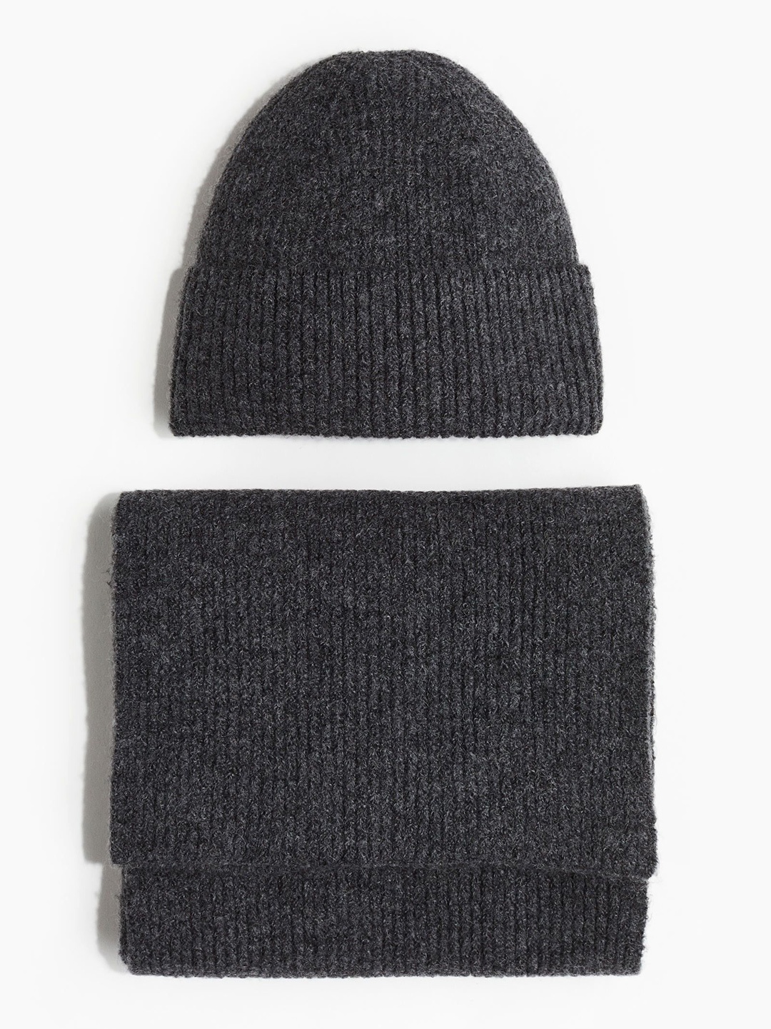 

H&M 2-Piece Knitted Scarf & Beanie Set, Grey