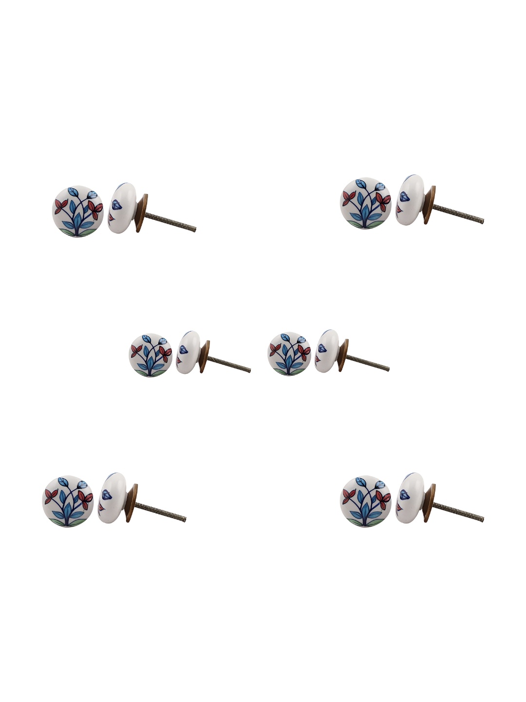 

Indianshelf 6-Pcs White & Blue Printed Ceramic Knobs