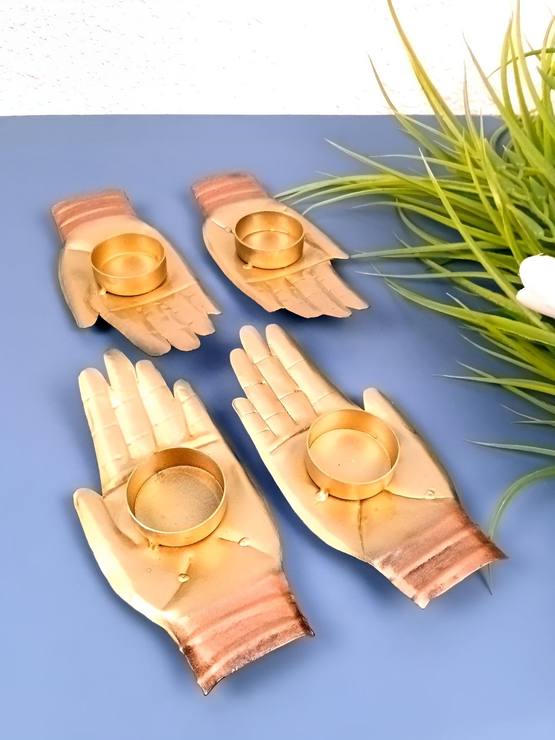

apka mart Gold-Toned Set of 4 Candle Holder