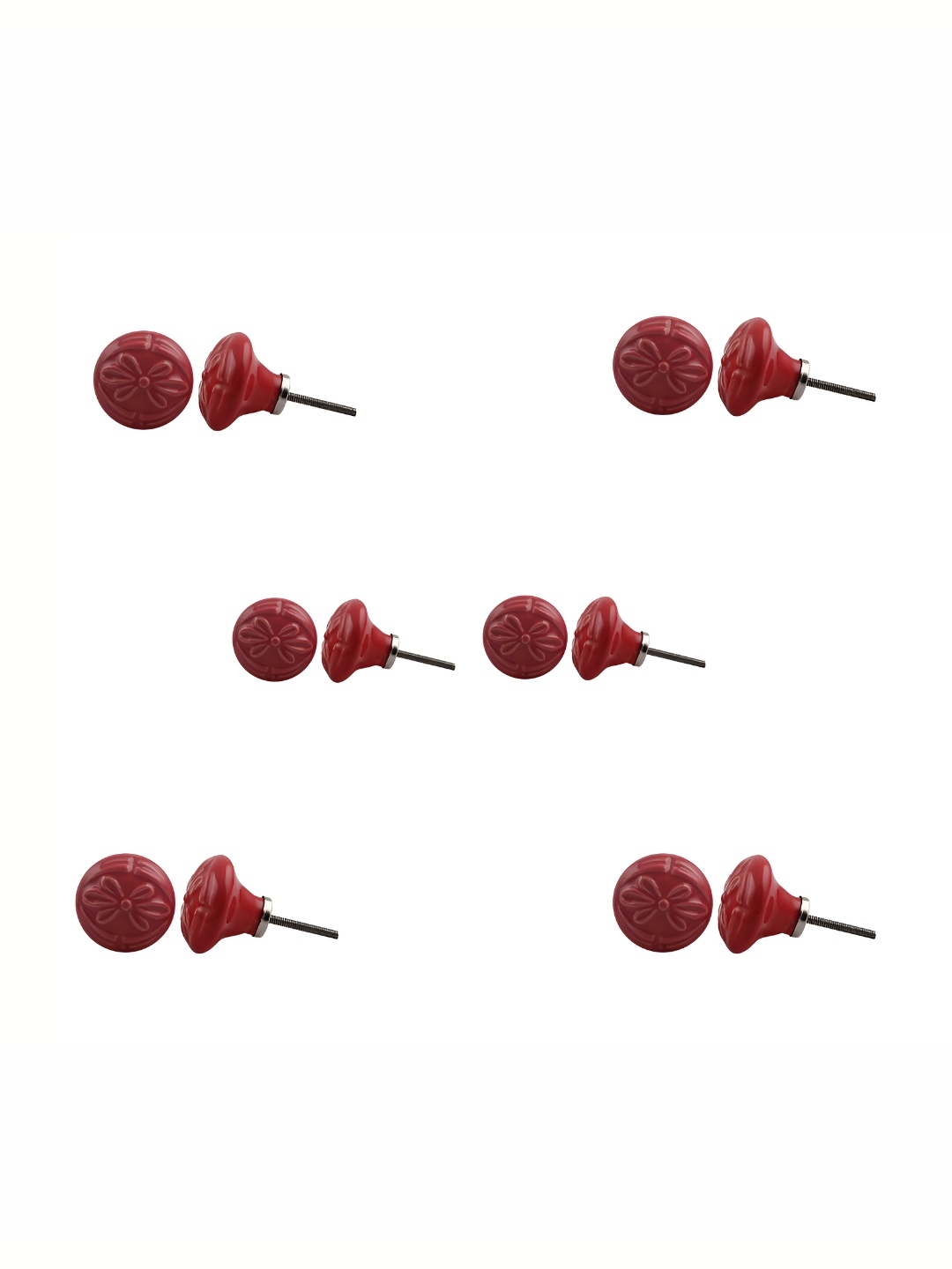 

Indianshelf 6Pcs Red Textured Ceramic Flower Knobs