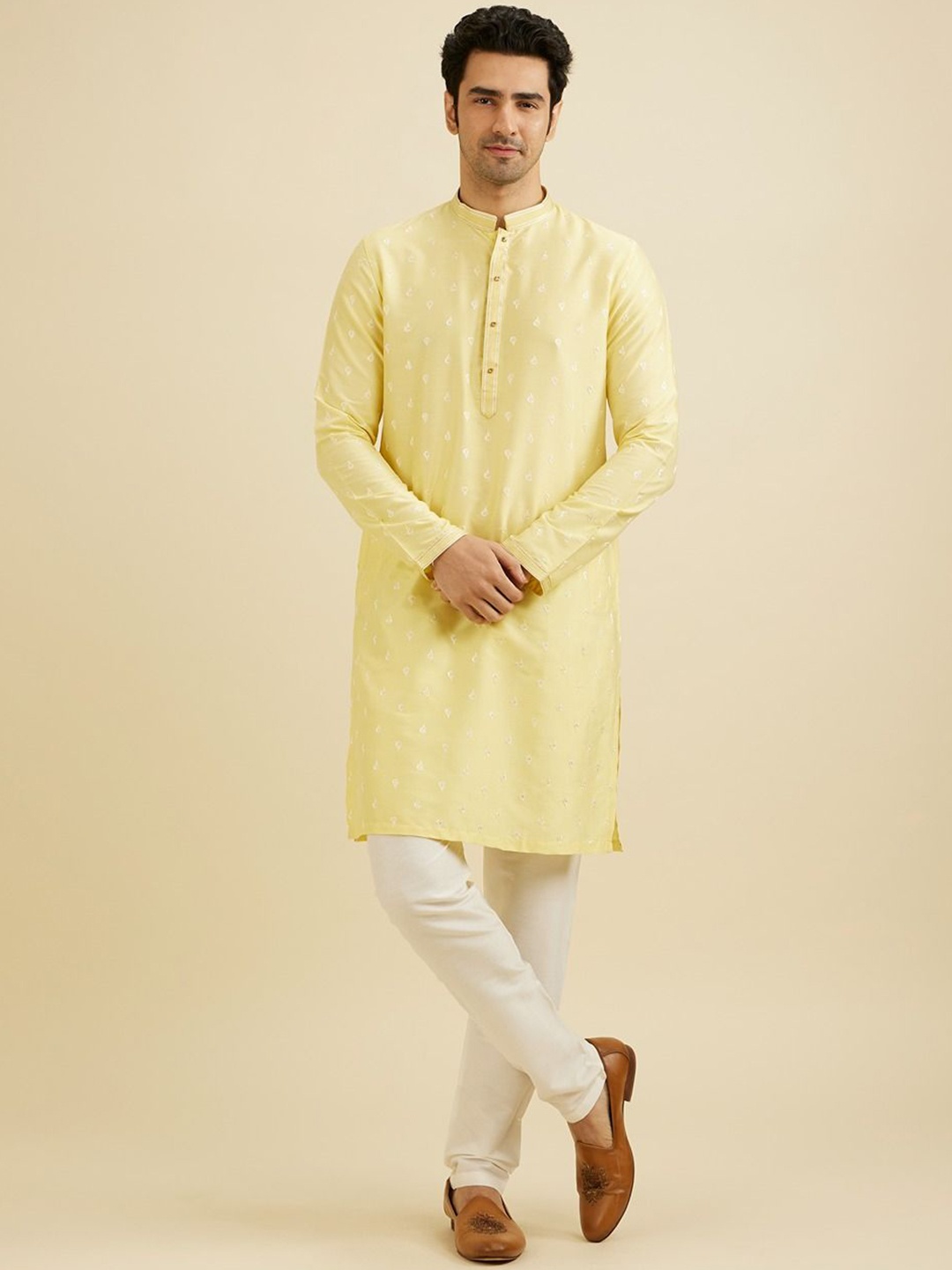 

Manyavar Men Embroidered Regular Sequinned Kurta with Pyjamas, Yellow