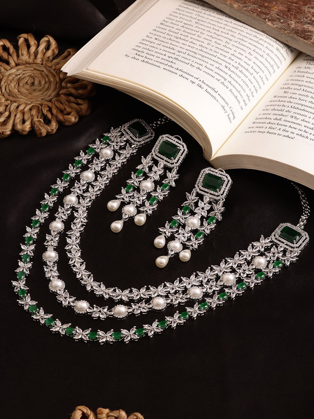 

RITU SINGH Silver Plated CZ-Studded Jewellery Set