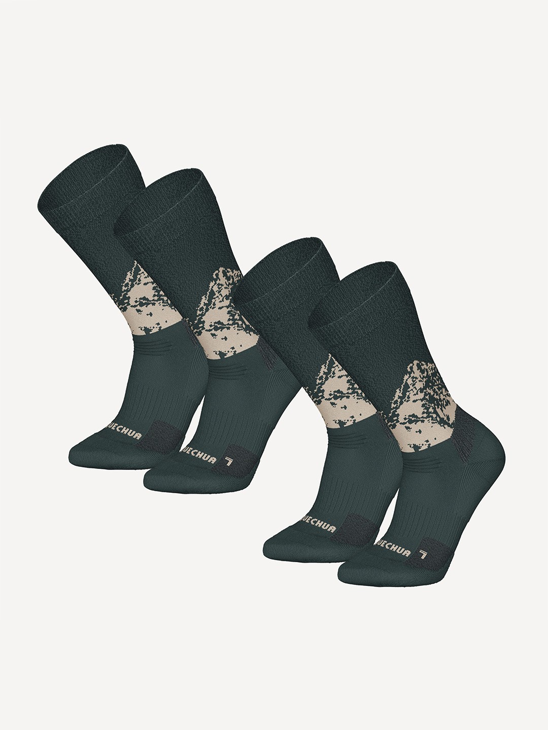 

Quechua By Decathlon Men Pack Of 2 Patterned Calf Length Socks, Green