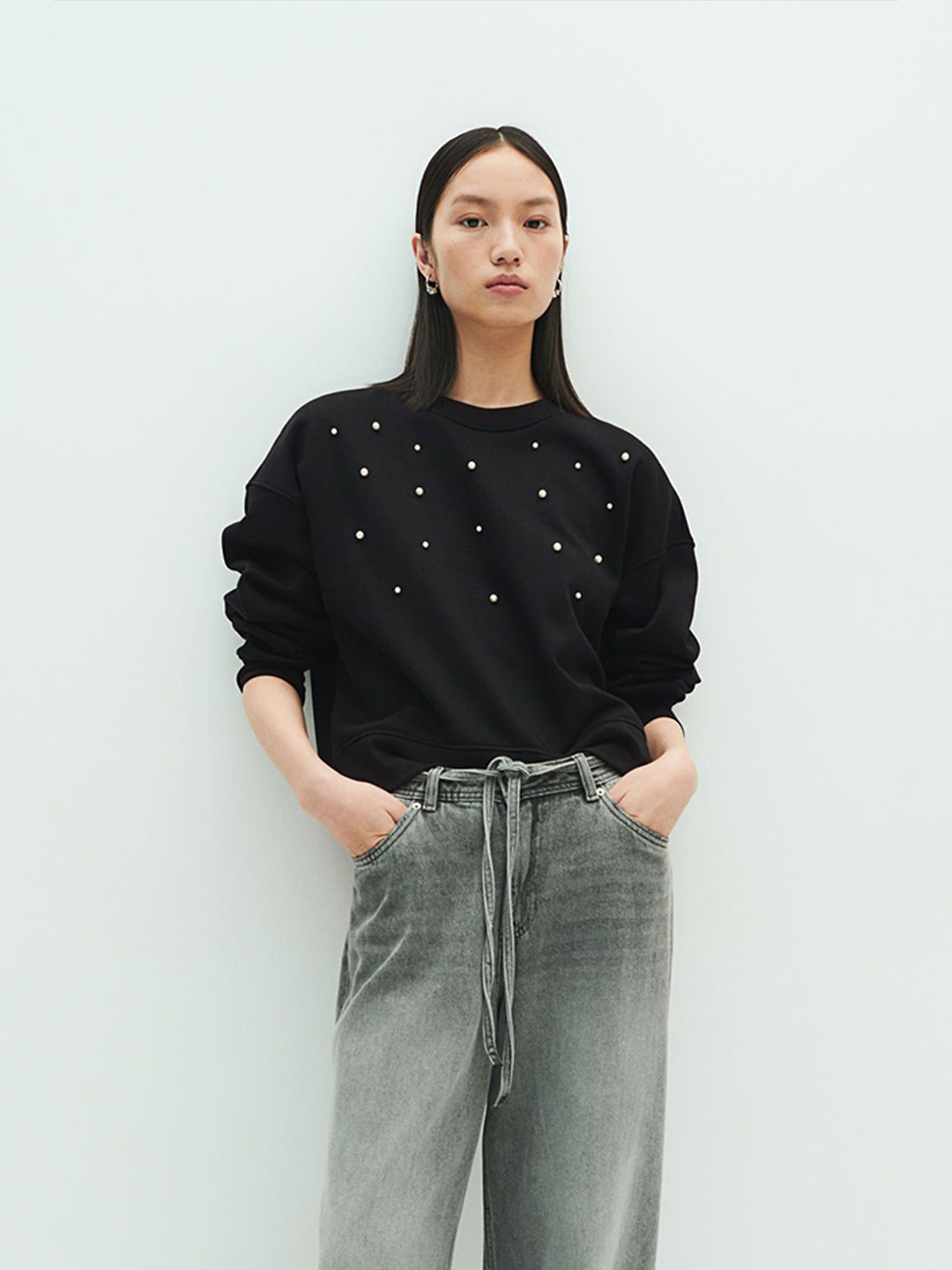 

H&M Oversized Embellished Sweatshirt, Black