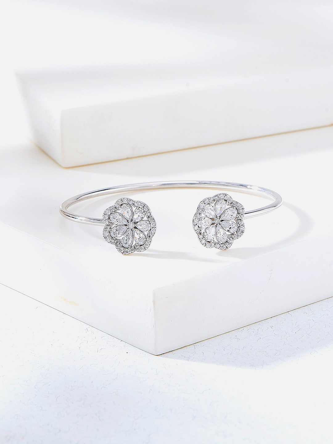

Nipura 925 Sterling Silver Rhodium-Plated Cubic Zirconia Studded Cuff Bracelet