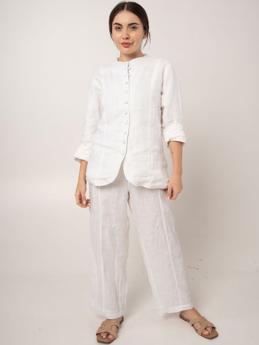 

Fabulous Round Neck Top With Trousers, White