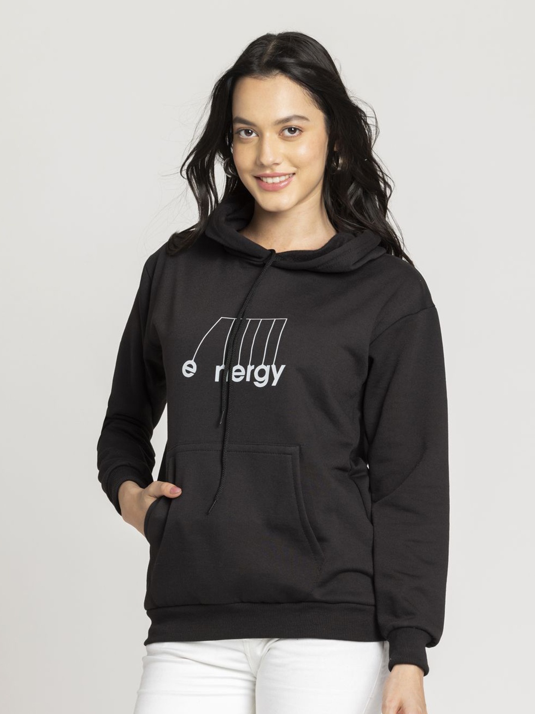 

OCTICS Women Graphic Printed Long Sleeves Hooded Sweatshirt, Black