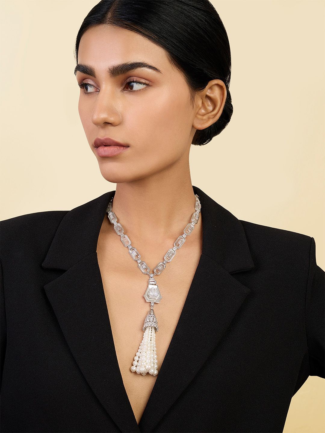 

Isharya Brass Rhodium-Plated Tasselled Necklace, Silver