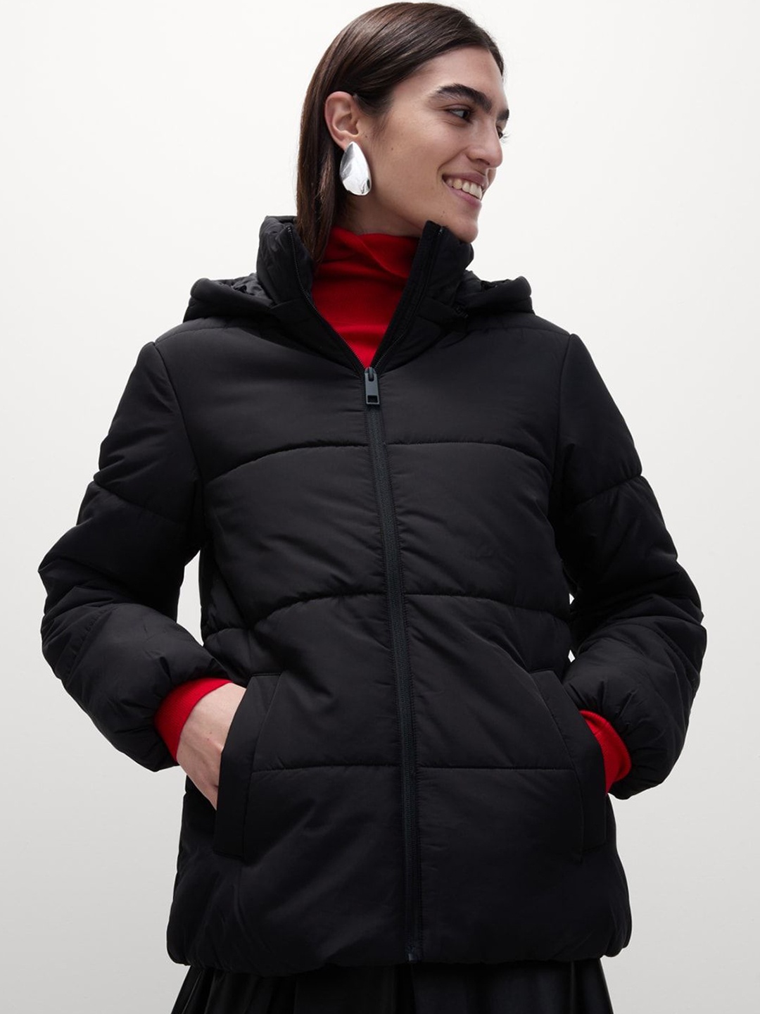

Marks & Spencer Women Floral without Crop Padded Jacket, Black