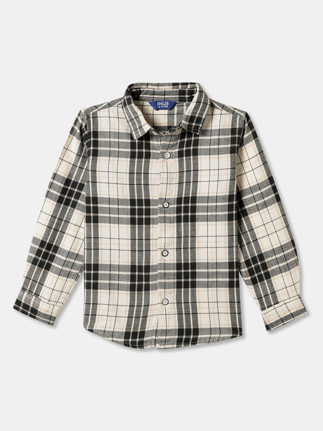 

R&B Boys Tartan Checks Opaque Checked Casual Shirt, White