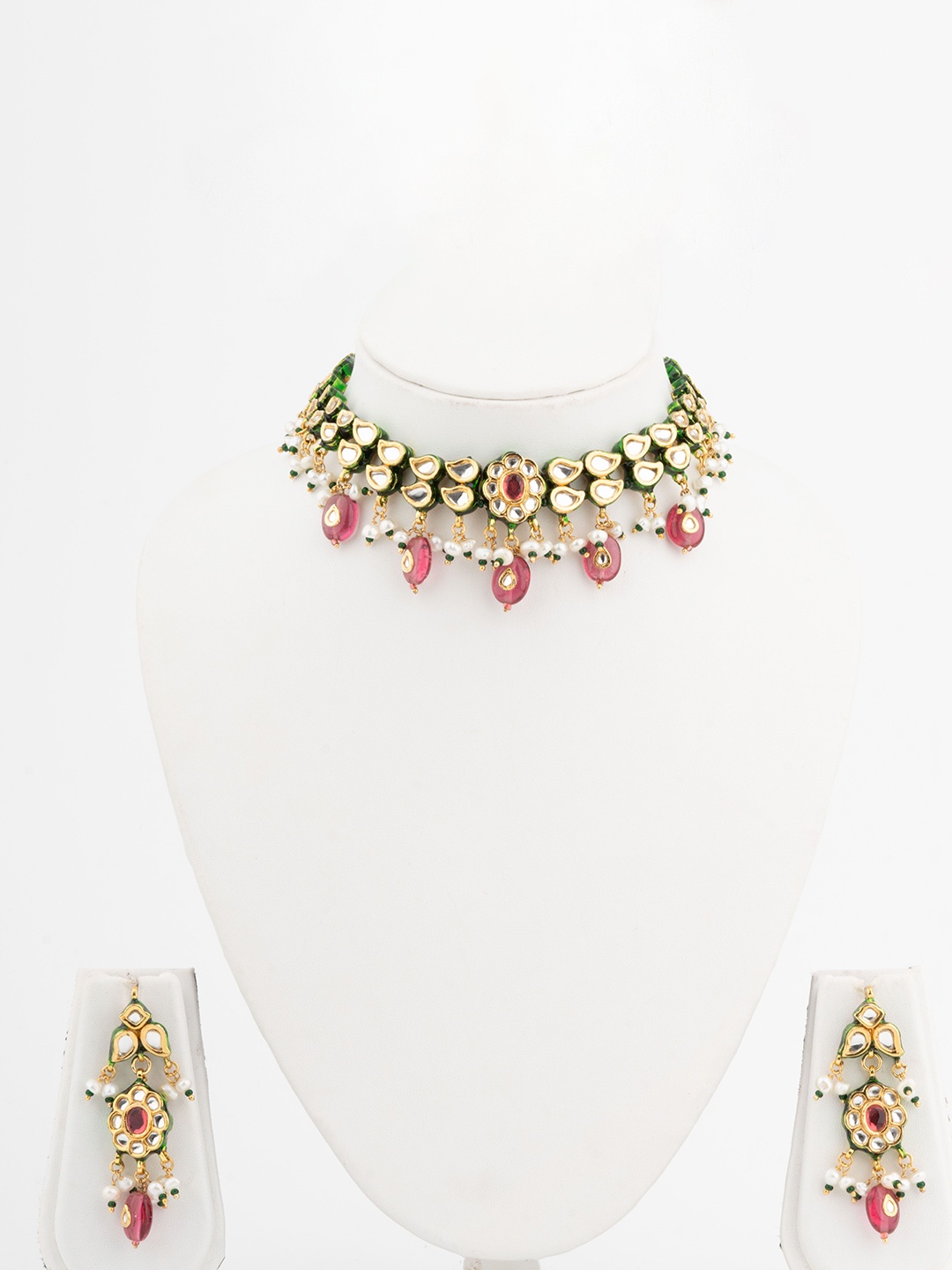 

Vivinia by Vidhi Gold-Plated Kundan Studded & Beaded Meenakari Jewellery Set