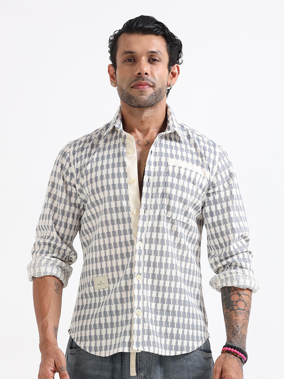 

Italian Colony Vintage Block Weave Casual Shirt, Blue