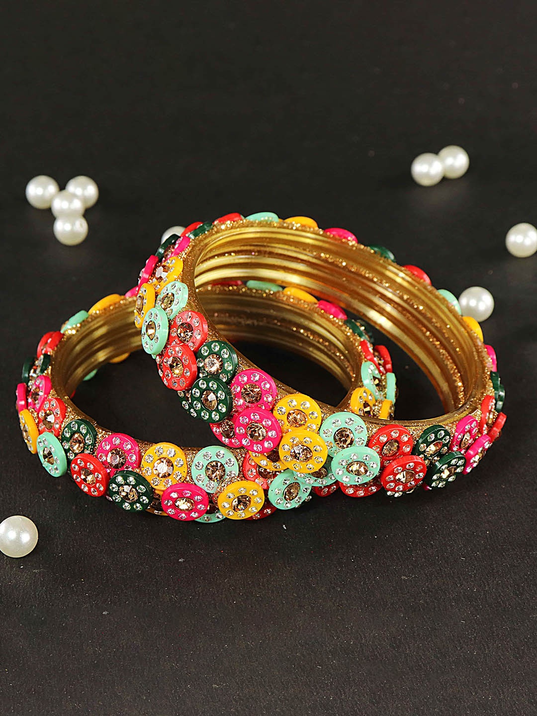 

ZULKA Set Of 2 CZ-Studded Bangles, Gold