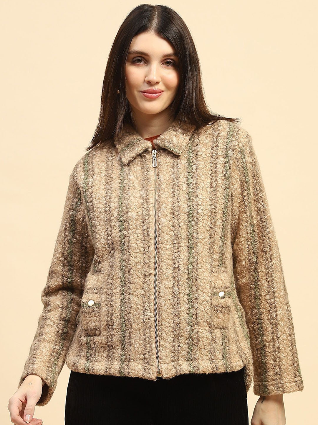 

Global Republic Women Striped Lightweight Outdoor Tailored Jacket, Brown