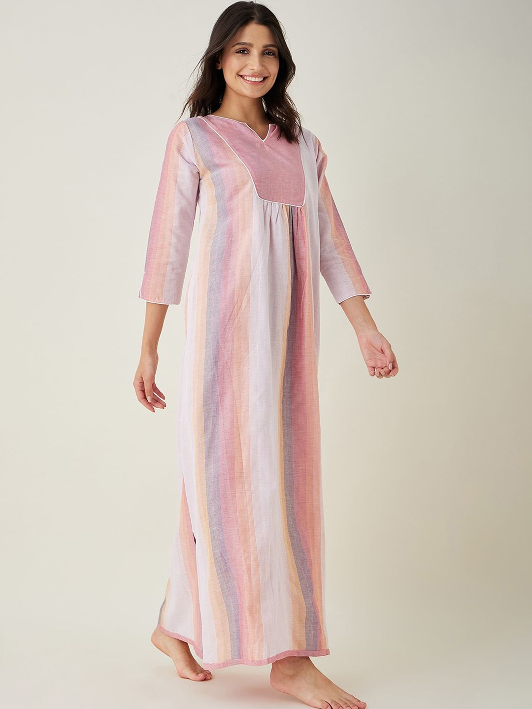 

The Kaftan Company Striped Maxi Nightdress, Pink