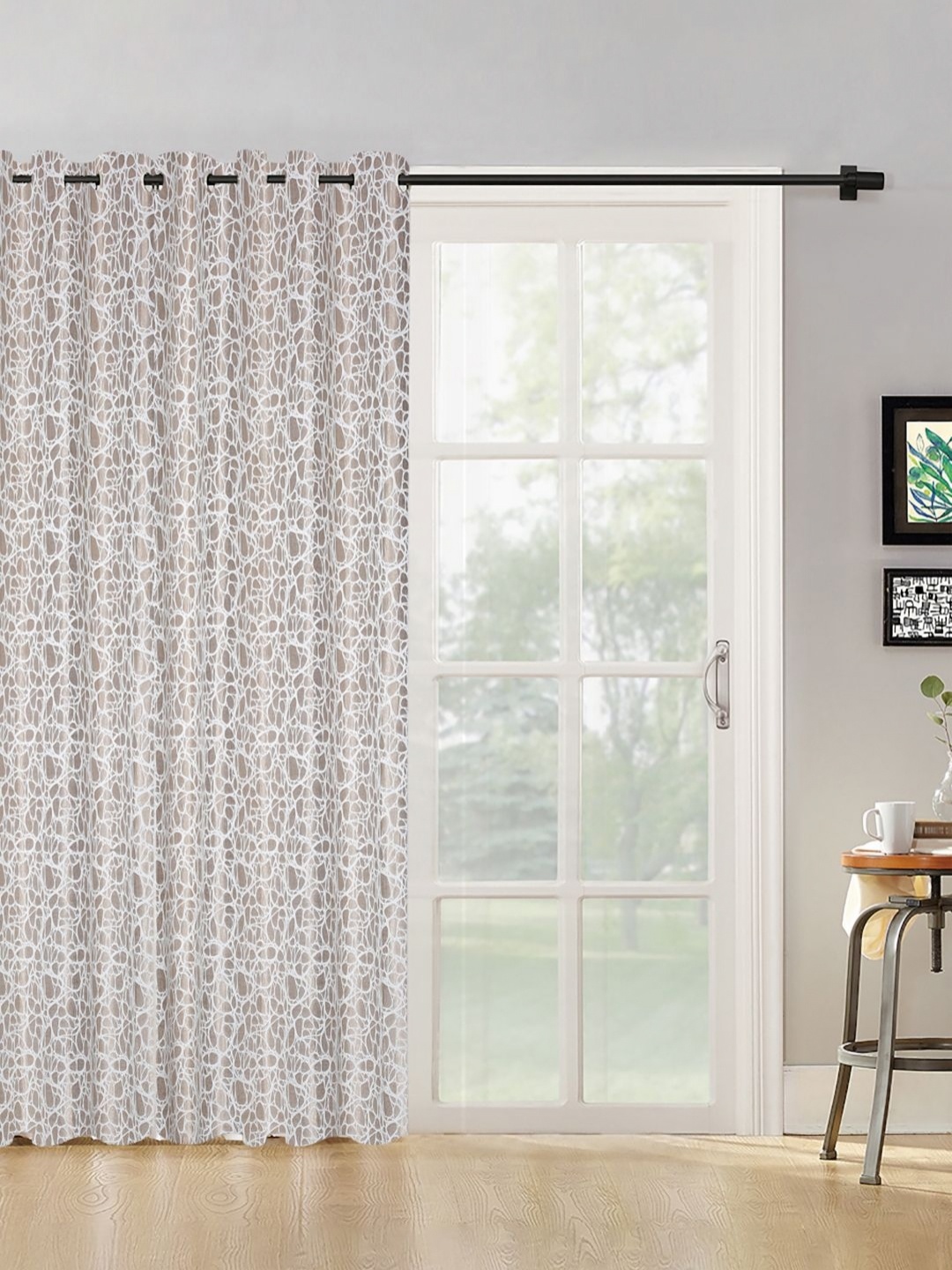 

HOSTA HOMES Brown & White Geometric Black Out Door Curtain