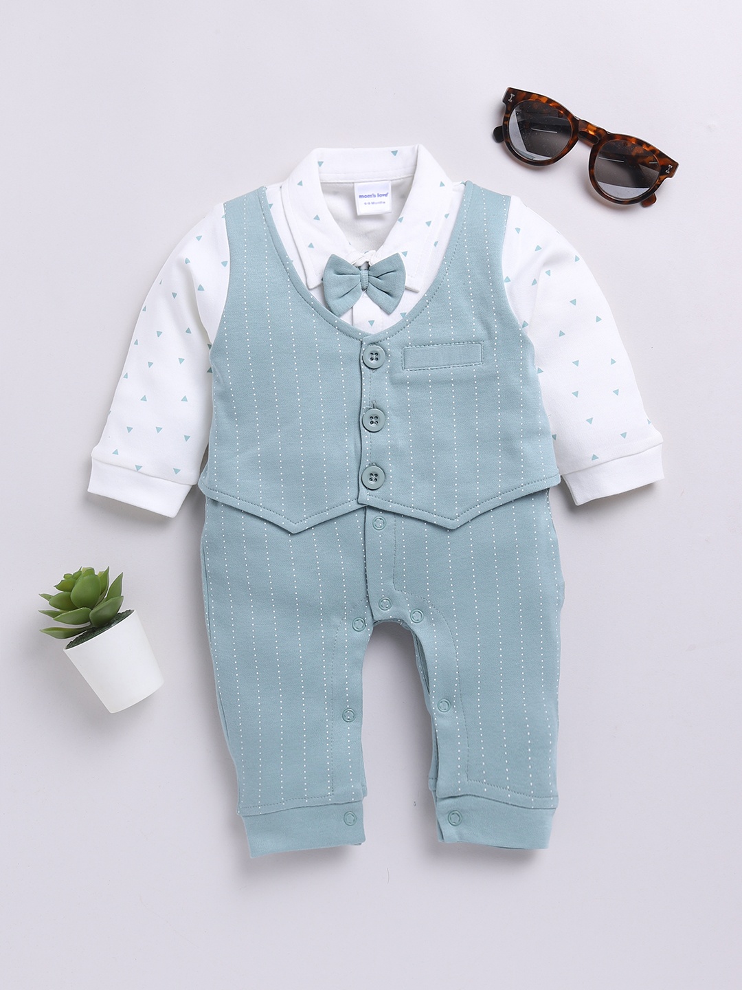 

Moms Love Infant Boys Pure Cotton Party Romper, Blue