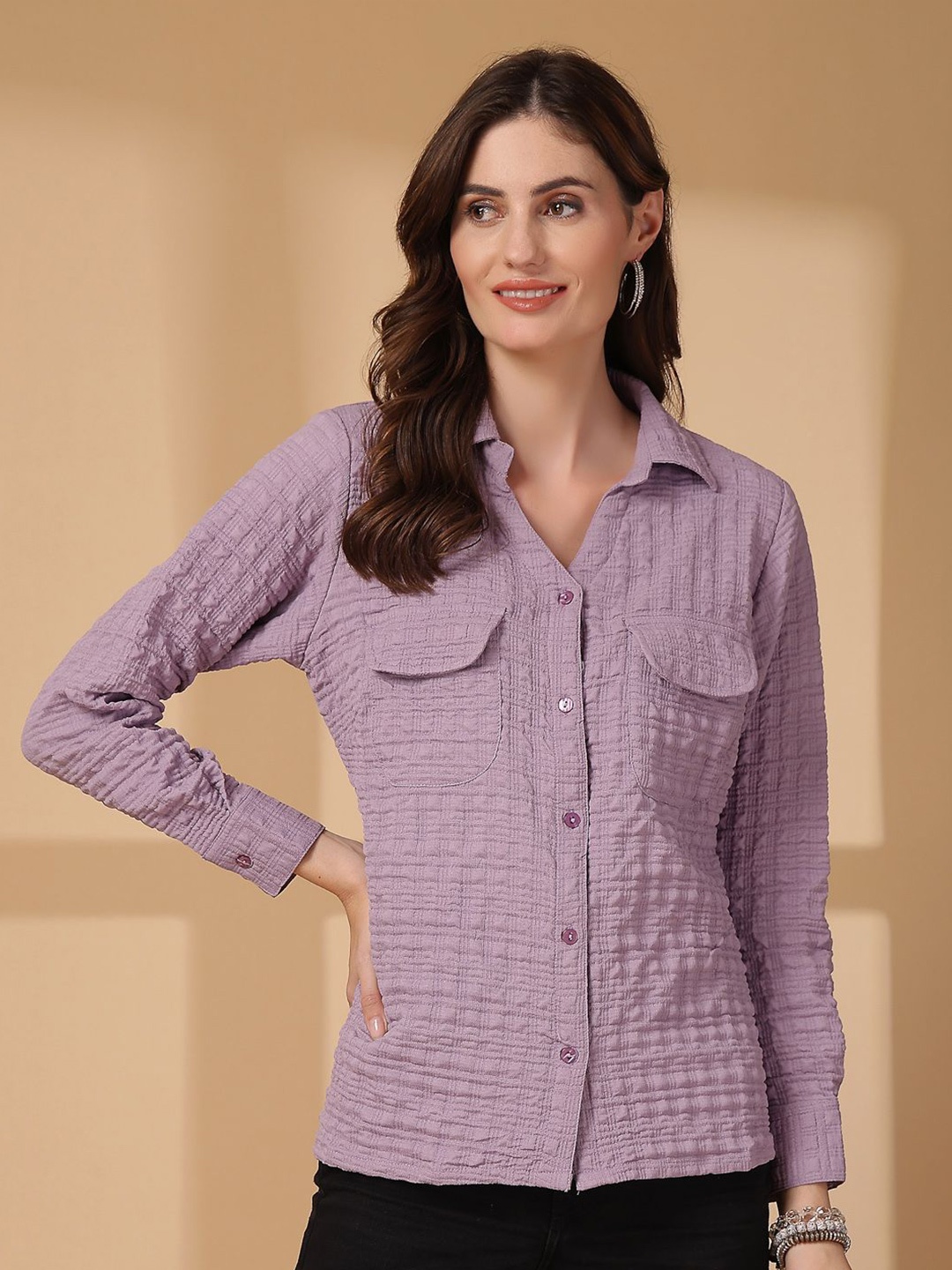 

plusS Women Opaque Casual Shirt, Lavender