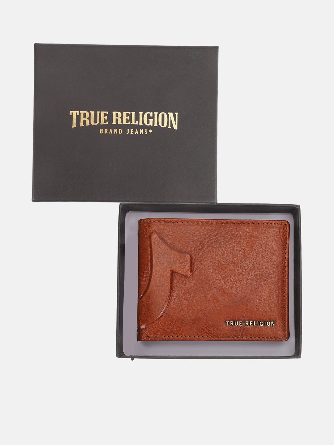 

True Religion Men Textured Leather Two Fold Wallet, Brown