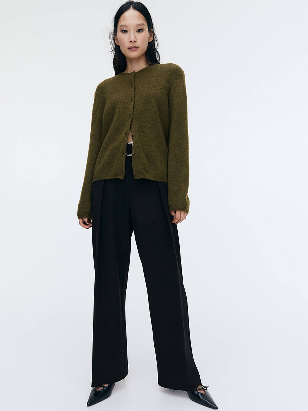 

H&M Wide Belt-Detail Trouser, Black