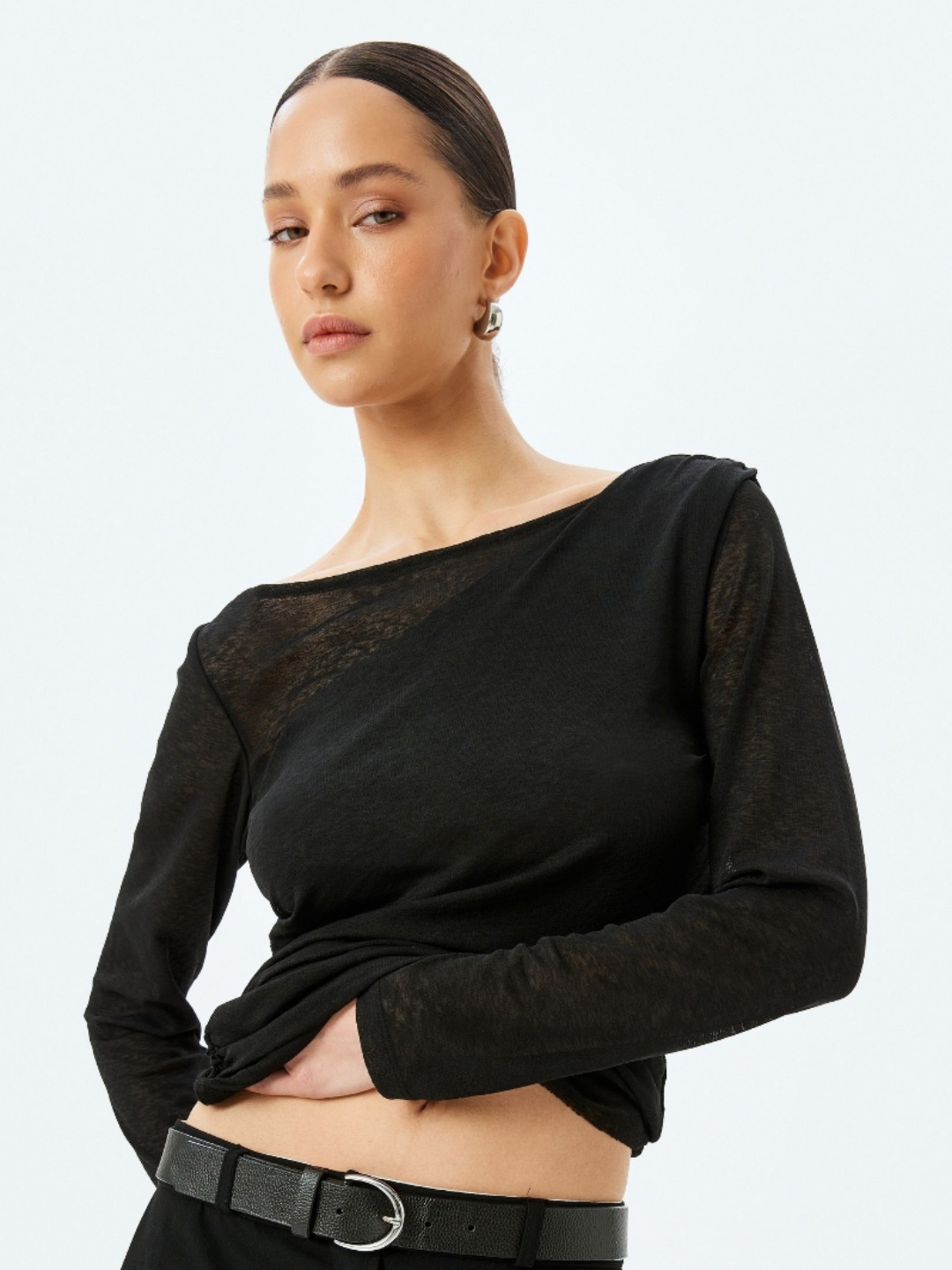 

Koton Women Raw Edge T-shirt, Black