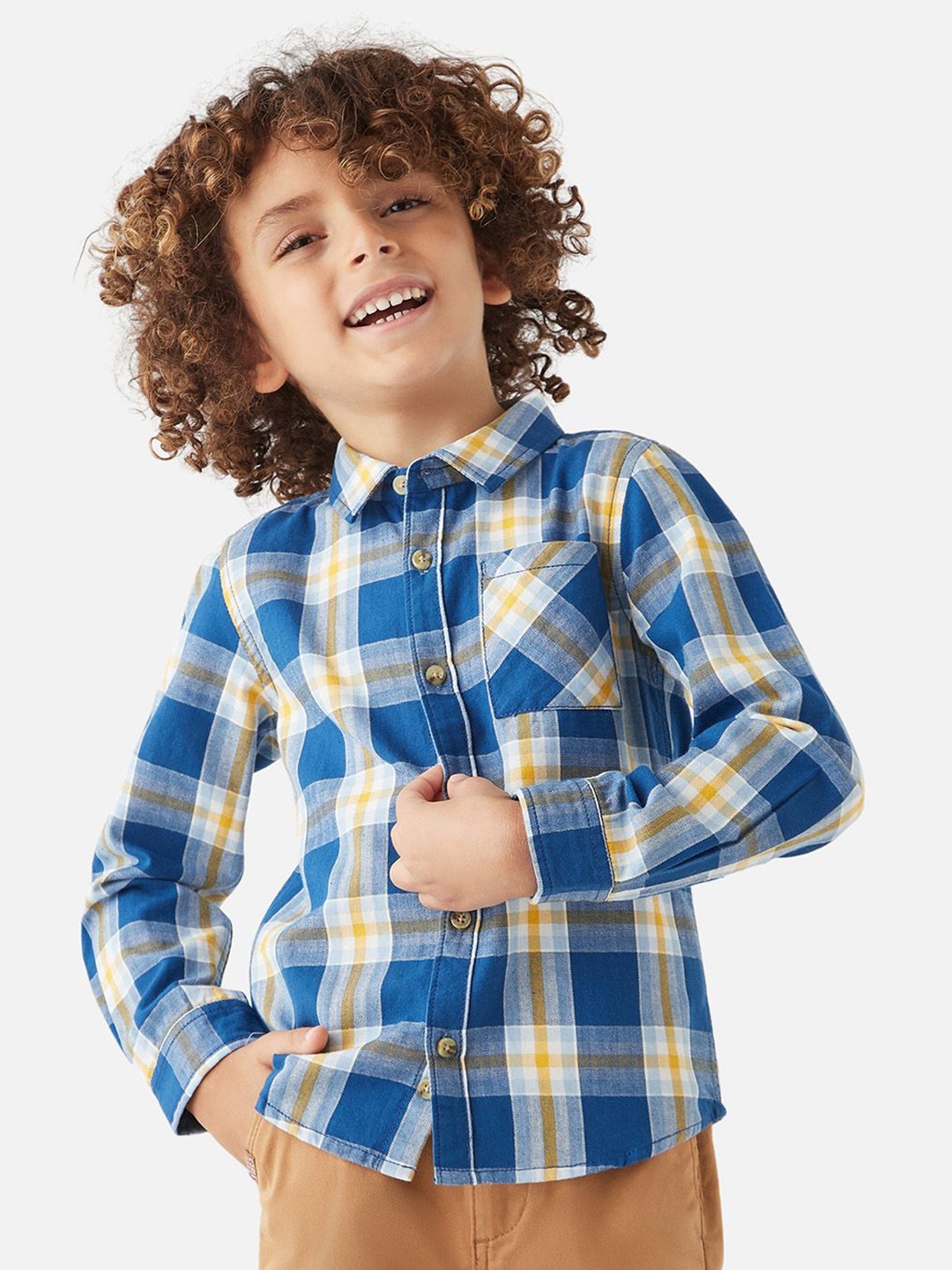 

Juniors by Babyshop Boys Opaque Checked Casual Shirt, Blue