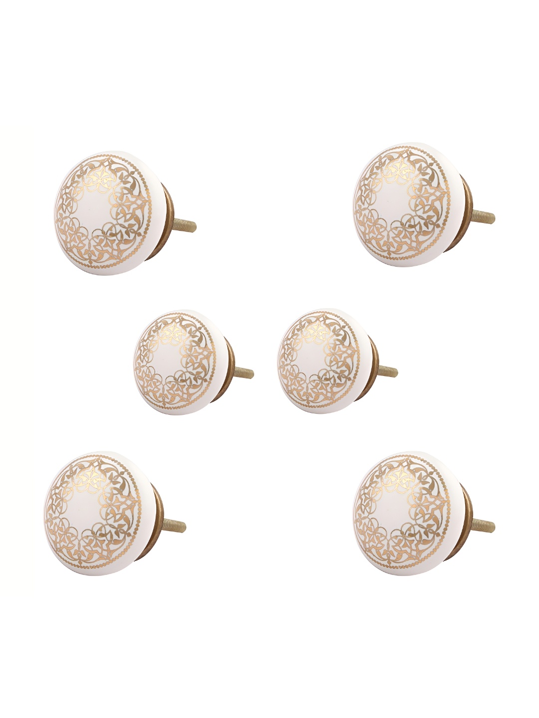 

Indianshelf 6Pcs White Textured Ceramic Knobs, Gold