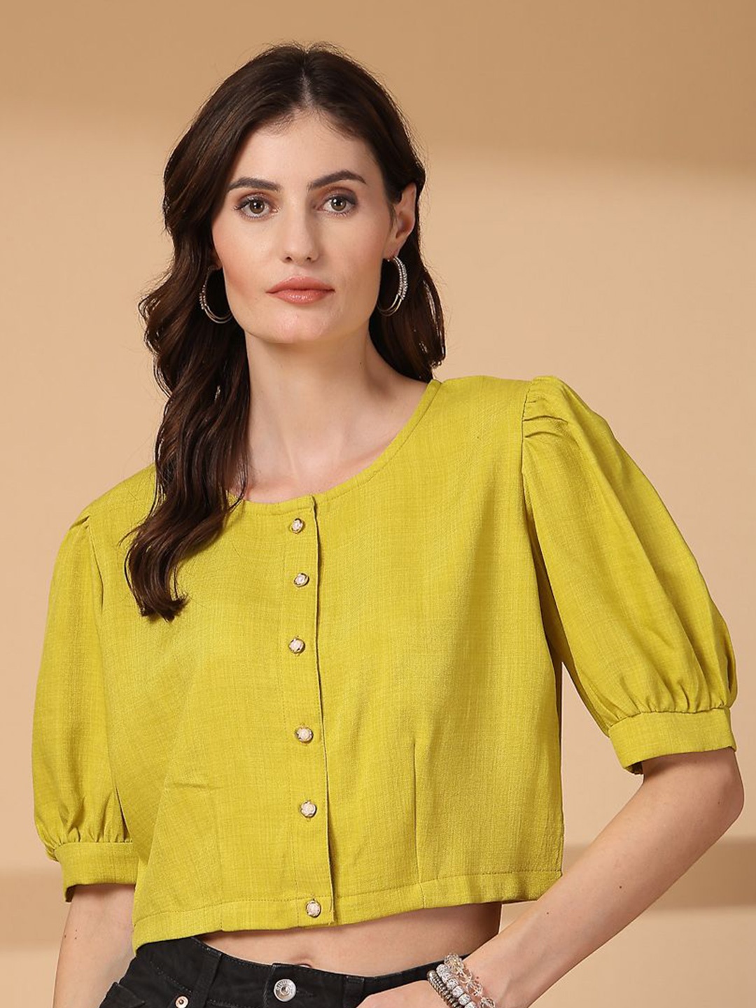 

plusS Cotton Crop Top, Yellow