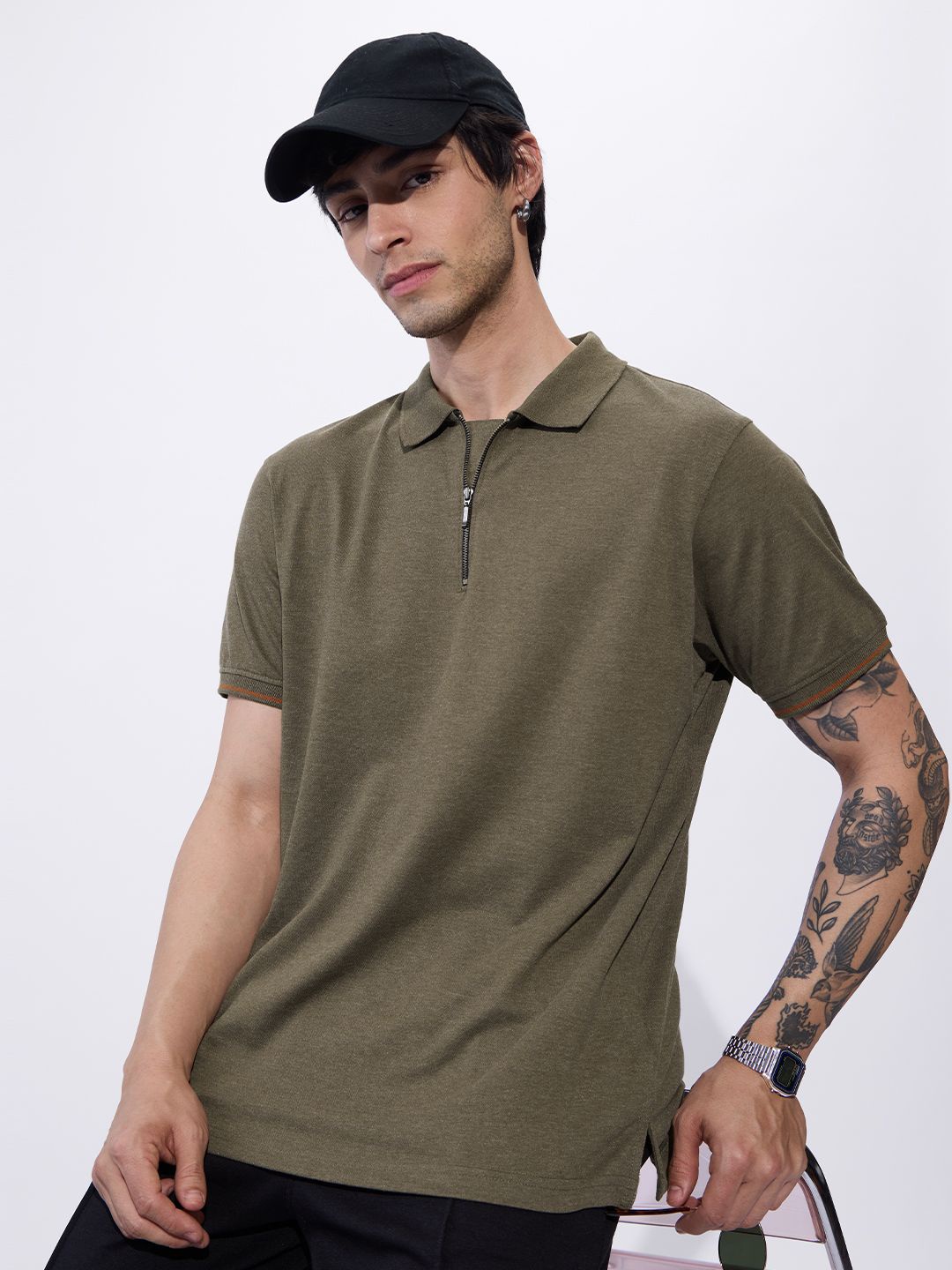 

The Souled Store Men Polo Collar T-shirt, Brown