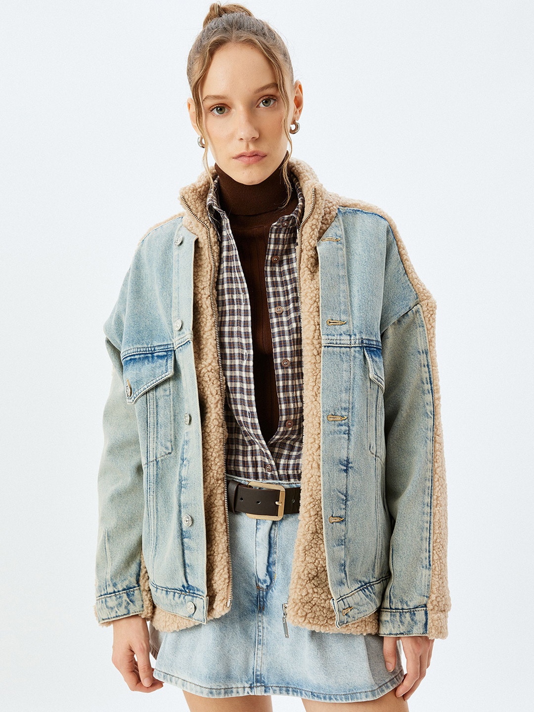 

Koton Women Longline Tailored Jacket with Patchwork, Blue